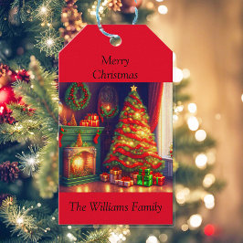 Traditioneel  stijl kerstboom cadeaulabel