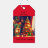 Traditioneel stijl kerstboom cadeaulabel (Voorkant)