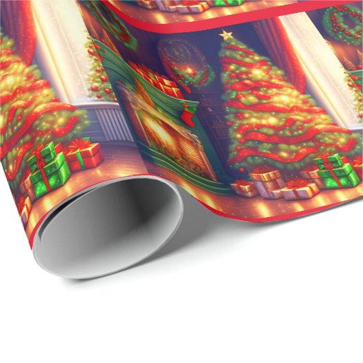 Traditioneel  stijl kerstboom cadeaupapier (Rol Hoek)