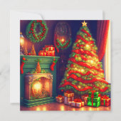 Traditioneel  stijl kerstboom, firepl feestdagenkaart (Voorkant)