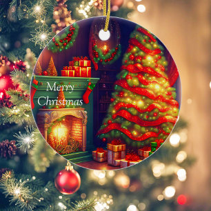 Traditioneel stijl kerstboom keramisch ornament
