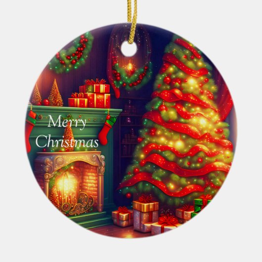 Traditioneel  stijl kerstboom keramisch ornament (Voorkant)