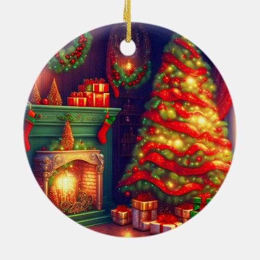 Traditioneel  stijl kerstboom keramisch ornament (Achterkant)