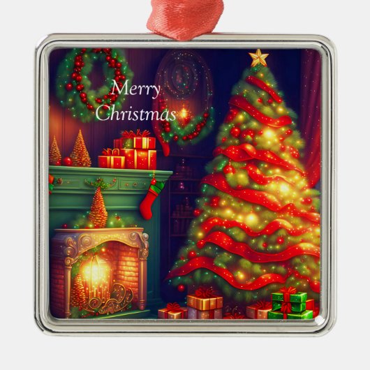 Traditioneel  stijl kerstboom metalen ornament (Voorkant)