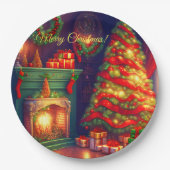 Traditioneel  stijl kerstboom papieren bordje (Voorkant)