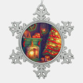 Traditioneel  stijl kerstboom tin sneeuwvlok ornament (Voorkant)