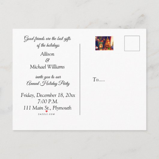 Traditioneel  stijl kerstboom uitnodiging briefkaart (Achterkant)