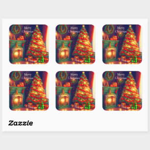 Traditioneel stijl kerstboom vierkante sticker