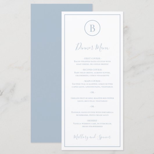 Traditioneel Stofblauw Elegant Huwelijk Menu (Voorkant / Achterkant)