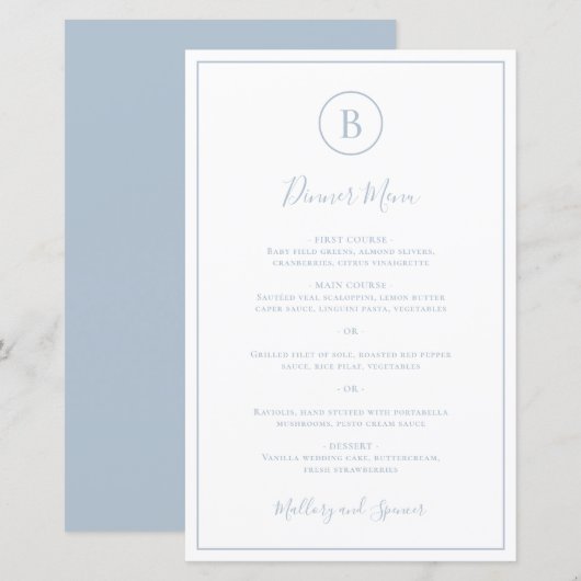 Traditioneel Stofblauw Elegant Trouwmenu (Voorkant / Achterkant)