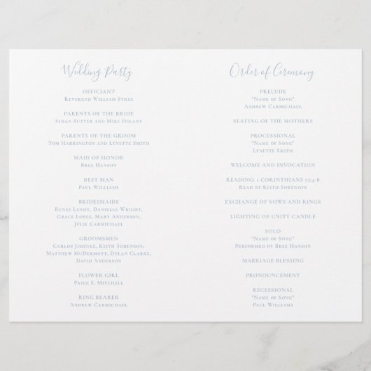 Traditioneel stoffig blauw elegant huwelijksprogra (Achterkant)