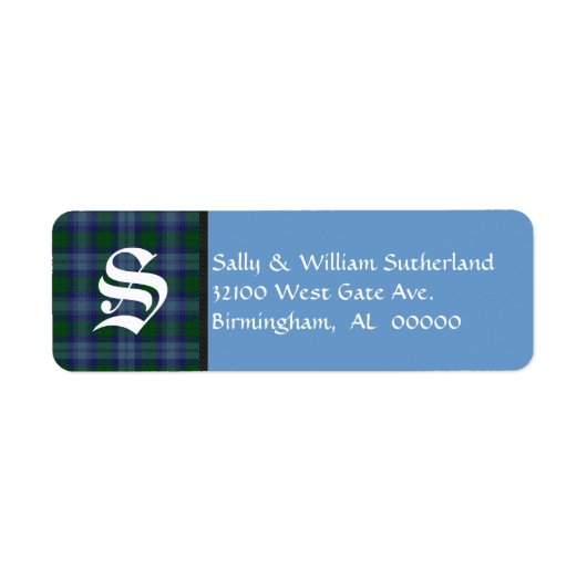 Traditioneel Sutherland Tartan Plaid Monogram Etiket (Voorkant)