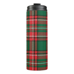Traditioneel tartan: rood-groen geruite patroon. thermosbeker
