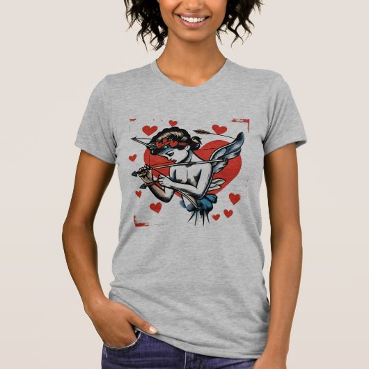 Traditioneel Tattoo Hart & Cupido T-shirt (Voorkant)