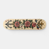 Traditioneel Tattoo ontwerp, anker, Rozen & zwaluw Persoonlijk Skateboard (Horizontaal)