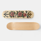 Traditioneel Tattoo ontwerp, anker, Rozen & zwaluw Persoonlijk Skateboard (Horizontaal)