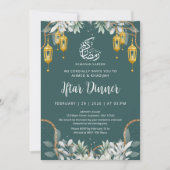 Traditioneel Teal Patroon Ramadan Iftar Diner Kaart (Voorkant)