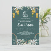 Traditioneel Teal Patroon Ramadan Iftar Diner Kaart (Staand voorkant)