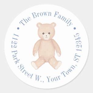 Traditioneel teddybeer Baby shower retouradres Ronde Sticker