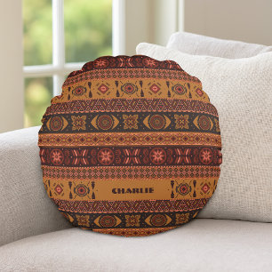 Traditioneel Terracotta Etnisch Stam Boho Patroon Rond Kussen