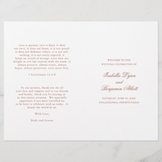 Traditioneel Terracotta formeel huwelijksprogramma (Voorkant)