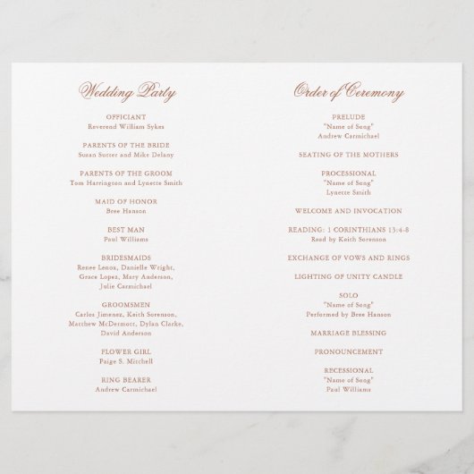 Traditioneel Terracotta formeel huwelijksprogramma (Achterkant)