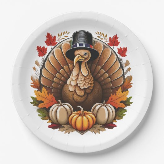 Traditioneel Thanksgiving-ontwerp Papieren Bordje (Voorkant)