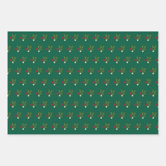 Traditioneel trio Scallop en Holly Christmas Inpakpapier Vel (Voorkant 2)