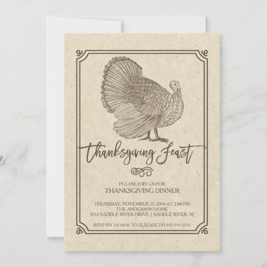 Traditioneel Turkije Thanksgiving Feest Kaart (Voorkant)