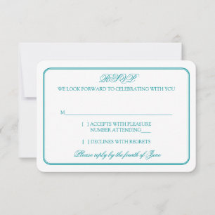Traditioneel Turquoise en Witte Huwelijks RSVP Ant Kaartje