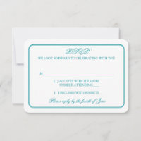 Traditioneel turquoise en witte trouw-RSvp antwoor