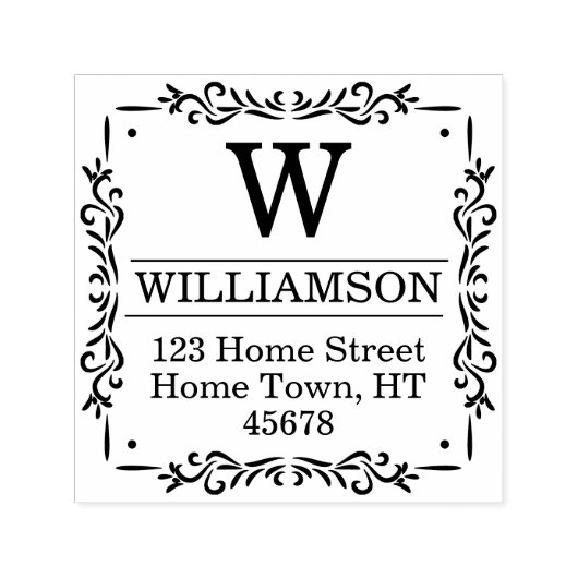 Traditioneel vierkant monogram retouradres  zelfinktende stempel (Design)