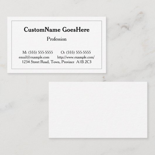 , traditioneel Visitekaartje (Voorkant / Achterkant)