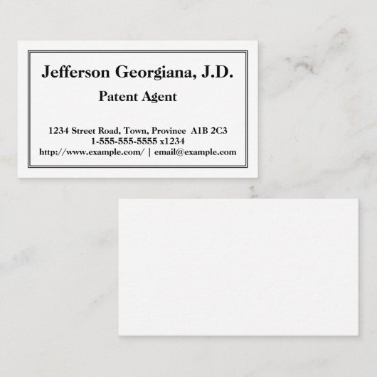 Traditioneel Visitekaartje octrooiagent (Voorkant / Achterkant)