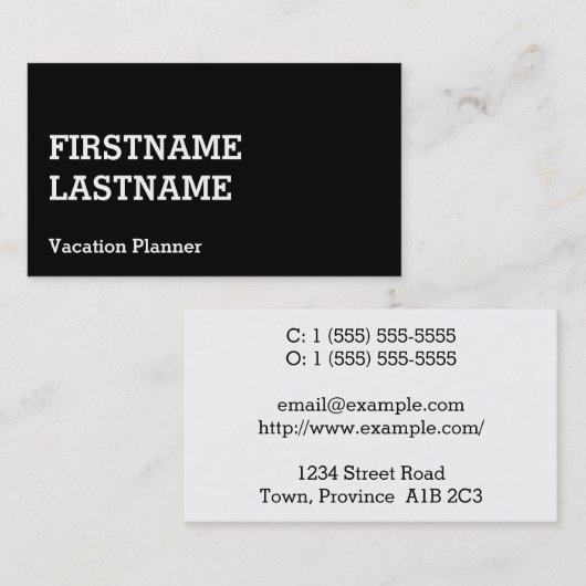 Traditioneel Visitekaartje van de Vacatieplanner (Voorkant / Achterkant)