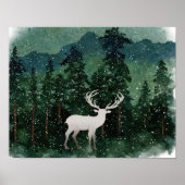 Traditioneel vrolijk kerst-rendier in het bos poster (Voorkant)