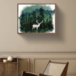 Traditioneel vrolijk kerst-rendier in het bos poster