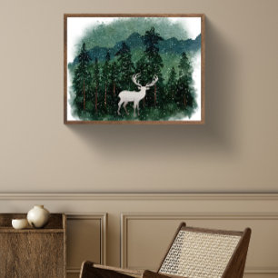 Traditioneel vrolijk kerst-rendier in het bos poster