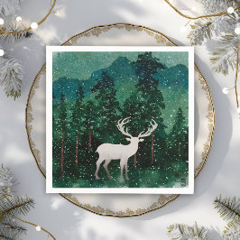 Traditioneel vrolijk kerst-rendier in het bos servet