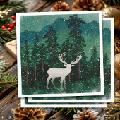 Traditioneel vrolijk kerst-rendier in het bos servet