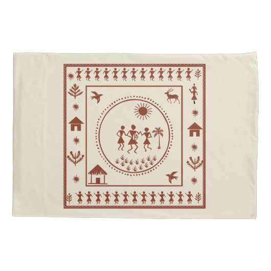 Traditioneel Warli Art Pillow Hoesje Kussensloop (Achterkant)