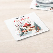 Traditioneel Waterverf bos vrolijk kerstfeest Kartonnen Onderzetters (Schuin)