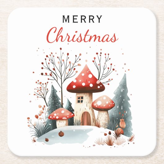 Traditioneel Waterverf bos vrolijk kerstfeest Kartonnen Onderzetters (Voorkant)