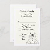 Traditioneel witte lesbische trouwmenu keuze RSVP (Voorkant / Achterkant)