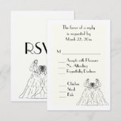 Traditioneel witte lesbische trouwmenu keuze RSVP Kaartje (Voorkant / Achterkant)