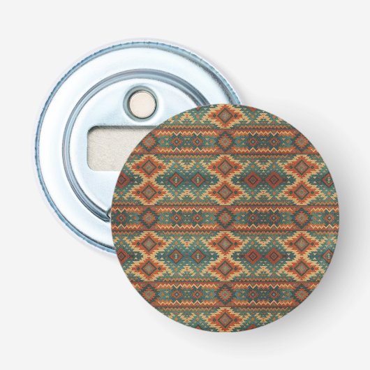 Traditioneel Zuidwesters rustiek turquoise & bruin Button Flesopener (Voorkant)