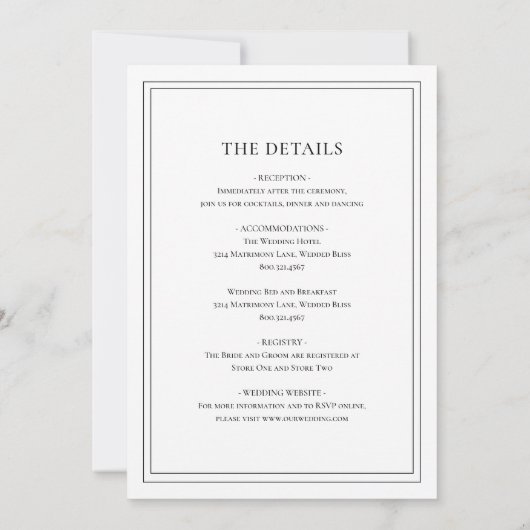 Traditioneel zwart en wit alles in één bruiloft kaart (Achterkant)