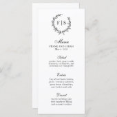 Traditioneel zwart en wit monogram krans menu (Voorkant / Achterkant)