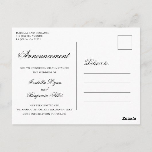 Traditioneel zwart-wit huwelijksfeest briefkaart (Achterkant)