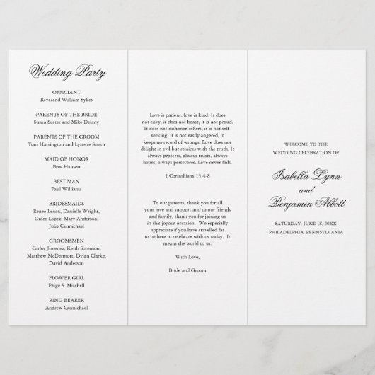 Traditioneel zwart-wit huwelijksprogramma (Voorkant)